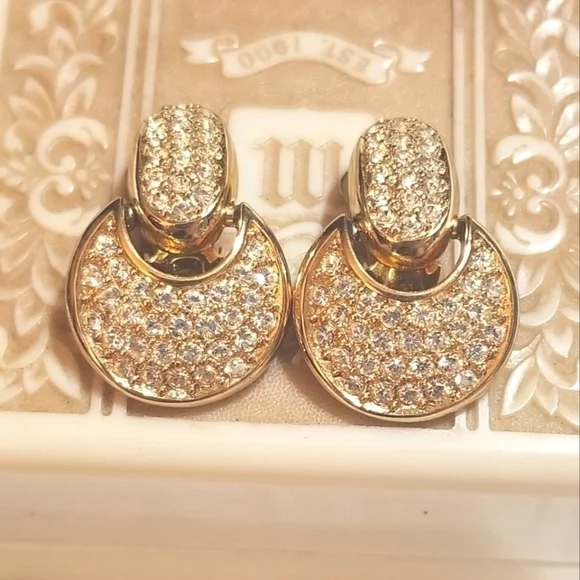 Christian Dior Vintage Door Knocker Crystal Earrings - Picture 2 of 6